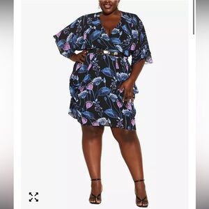 NWT City Chic Size 16 Black Blue Floral Midi Dress Plus Size